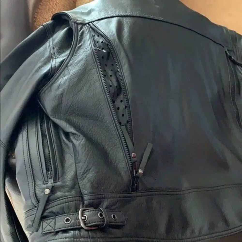 Harley-Davidson Men's Black Genuine Leather Biker Motorcycle Jacket Size Medium